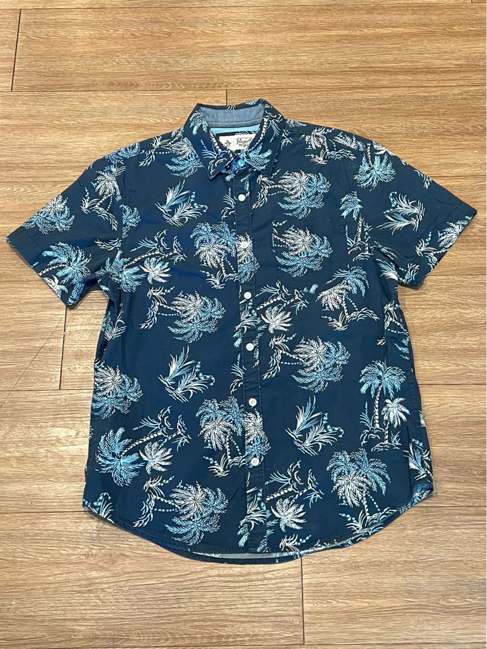 Original Penguin Navy Blue Palm Print Button-Down Shirt